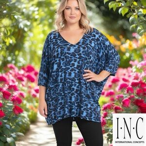 INC International Concepts Women's Blue and Black Animal Print Sweater